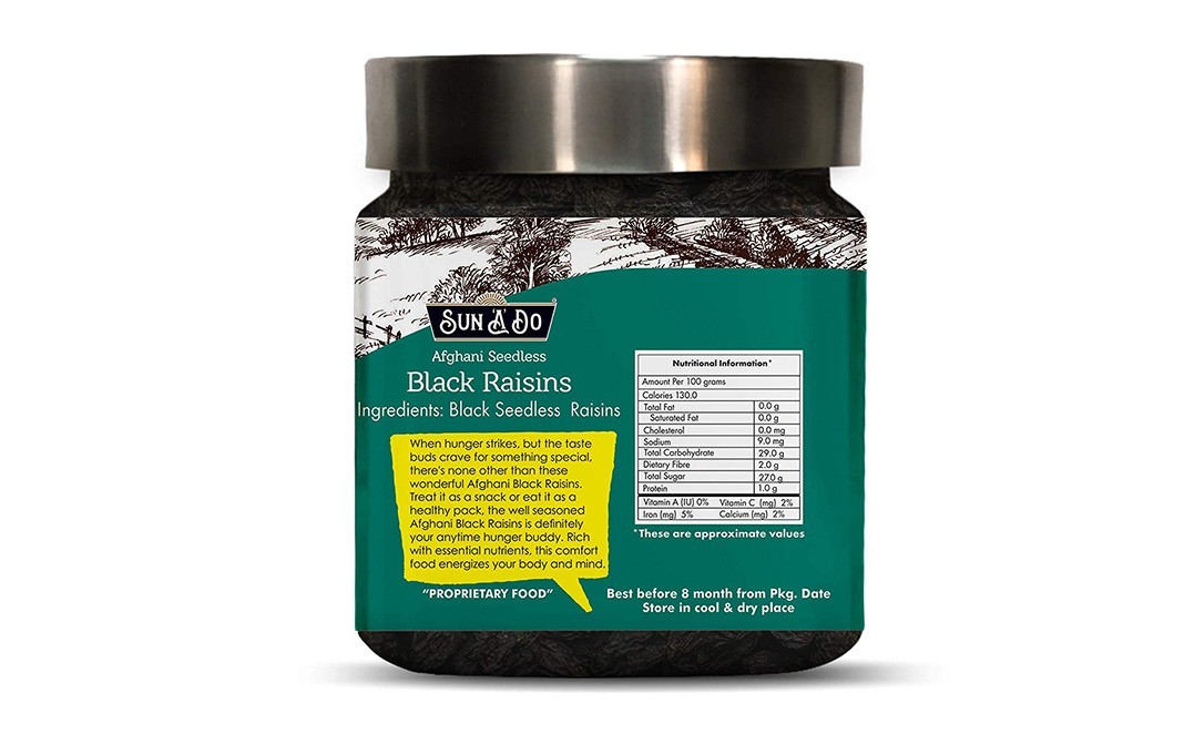 Sun A Do Afghani Seedless Black Raisins   Glass Jar  200 grams